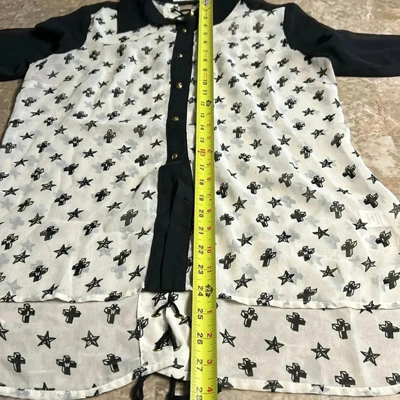 Sheer,lace up,blouse,cross,stars,hi lo,punk,goth,cosplay,steampunk,whimsigoth - Picture 12 of 12